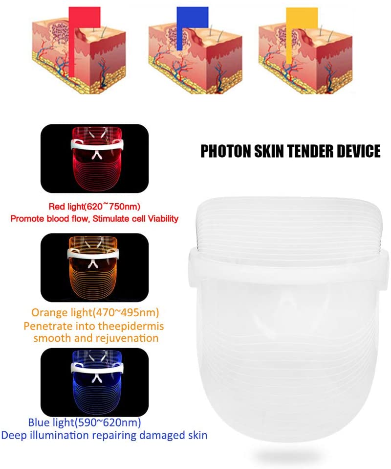 3 Colors LED Photon Light Therapy Facial Mask